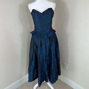 Gunne Sax Jessica McClintock VTG Midi Strapless Dress 80s Teal Blue Size 9